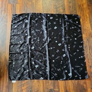 Sammi Jefcoate black silky scarf with tattoo icons